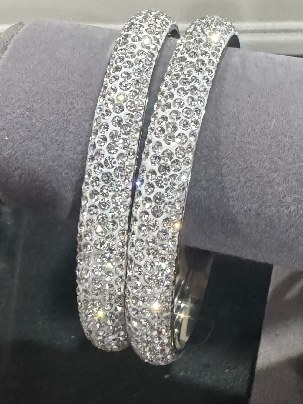 2 Sparkling Crystal Pavé Bangle Bracelets Silver rhinestone bling